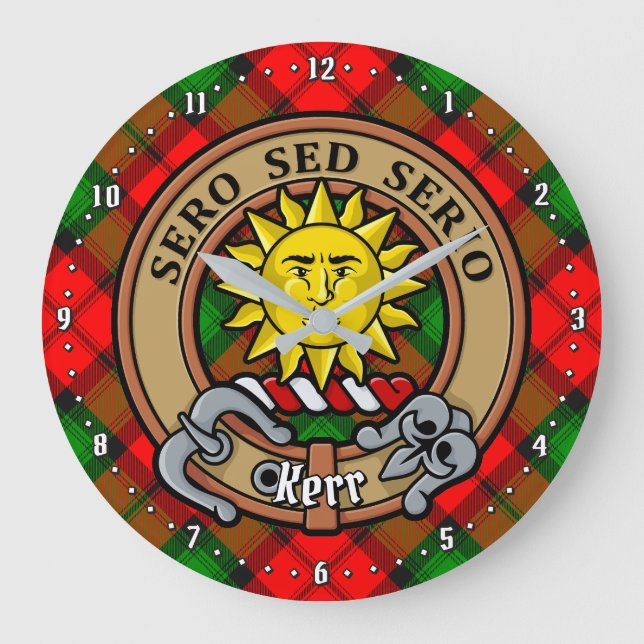 Clan Kerr Crest over Tartan Large Clock (Front)