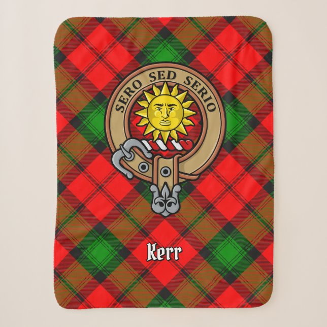 Clan Kerr Crest over Tartan Sherpa Blanket (Front)