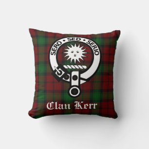Clan Kerr Tartan and Crest Badge Throw Pillow