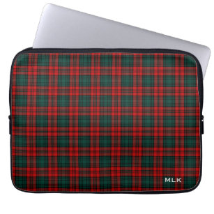 Clan Kerr Tartan Red and Green Plaid Monogrammed Laptop Sleeve