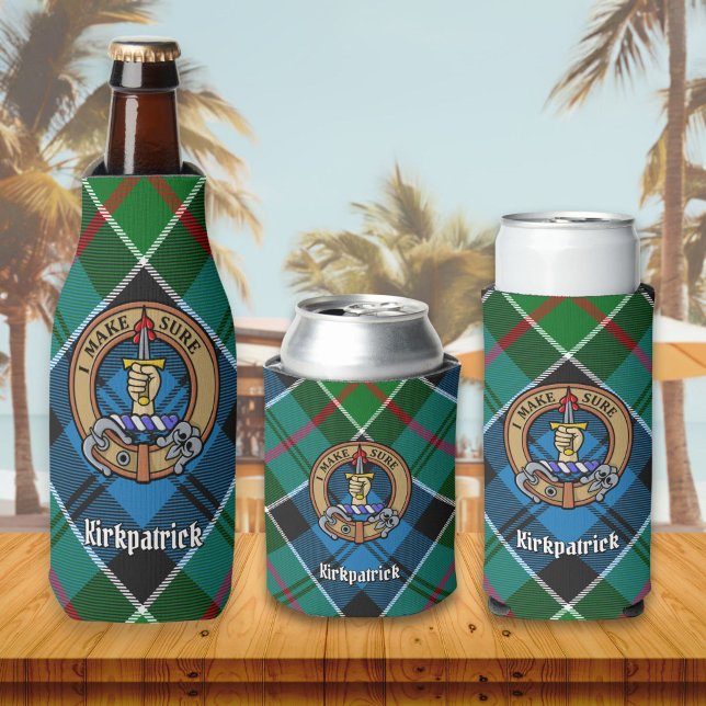 Clan Kirkpatrick Crest over Tartan Bottle Cooler (Creator Uploaded)