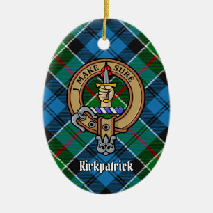 Clan Kirkpatrick Crest over Tartan Ceramic Ornament