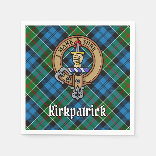 Clan Kirkpatrick Crest over Tartan Napkin (Front)