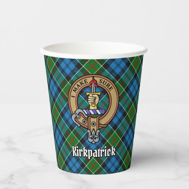 Clan Kirkpatrick Crest over Tartan Paper Cups (Front)