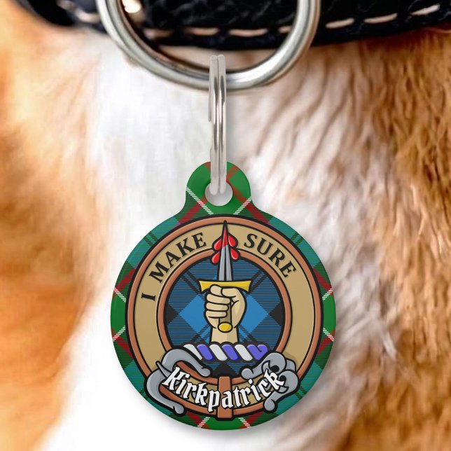 Clan Kirkpatrick Crest over Tartan Pet Tag (Creator Uploaded)