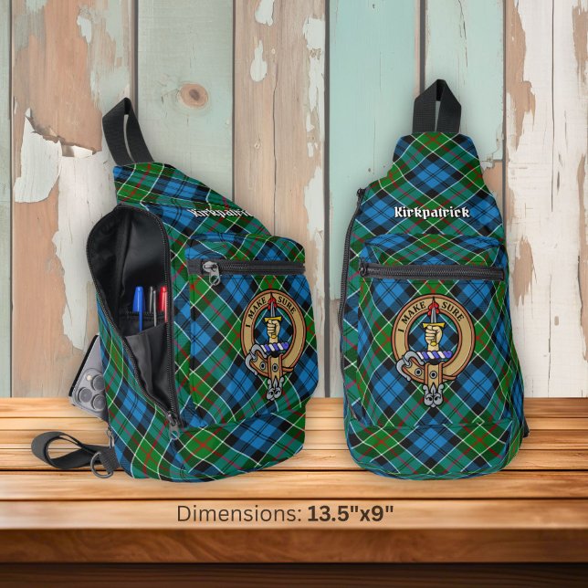 Clan Kirkpatrick Crest over Tartan Sling Bag (Creator Uploaded)
