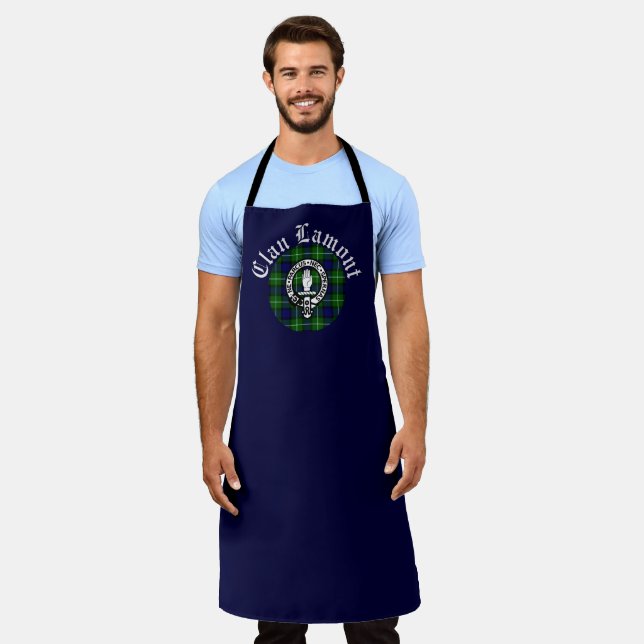 Clan Lamont Crest & Tartan Customizable Apron (Worn)