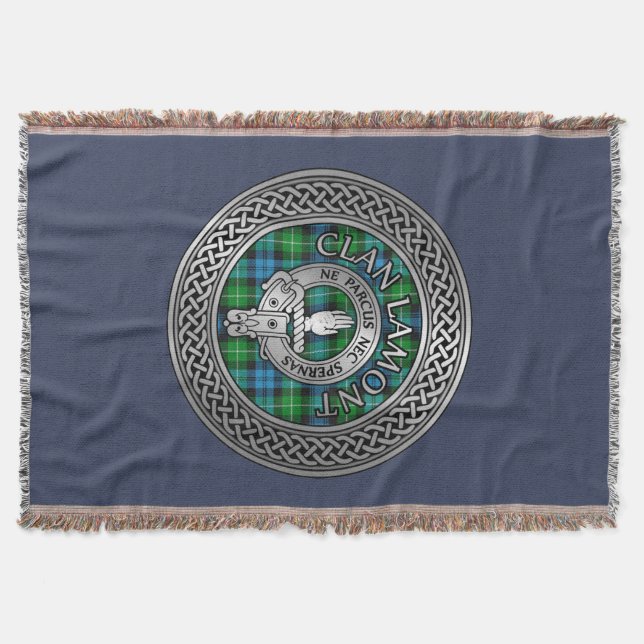 Clan Lamont Crest & Tartan Knot Throw Blanket (Front)