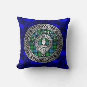 Clan Lamont Crest & Tartan Knot Throw Pillow