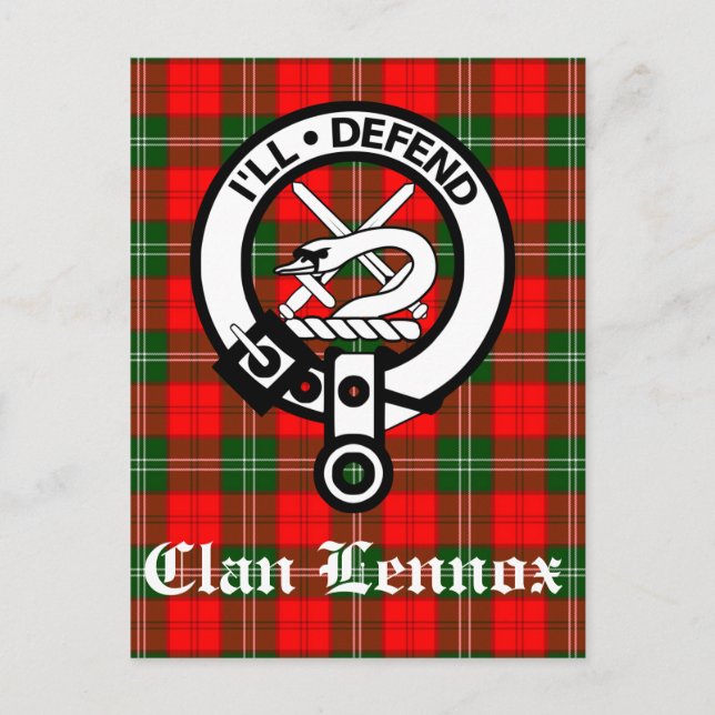 Clan Lennox Crest Badge & Tartan Postcard (Front)
