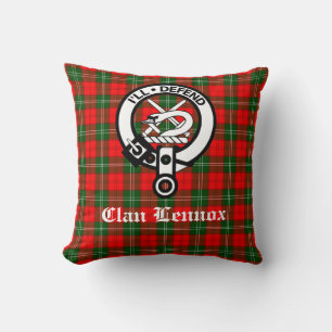 Clan Lennox Crest Badge & Tartan Throw Pillow