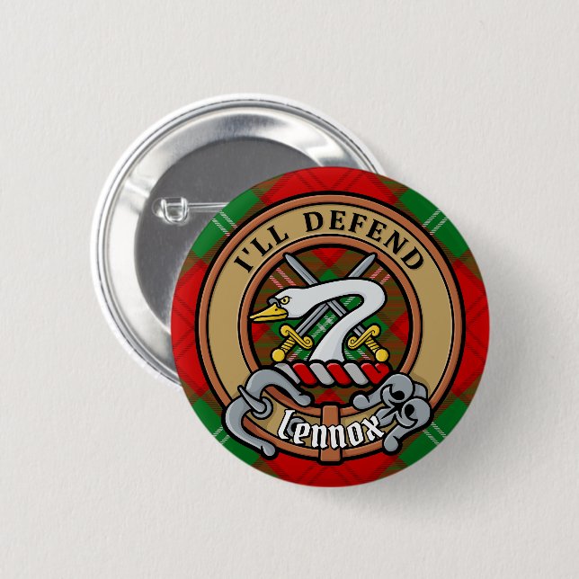 Clan Lennox Crest over Tartan 2 Inch Round Button (Front & Back)