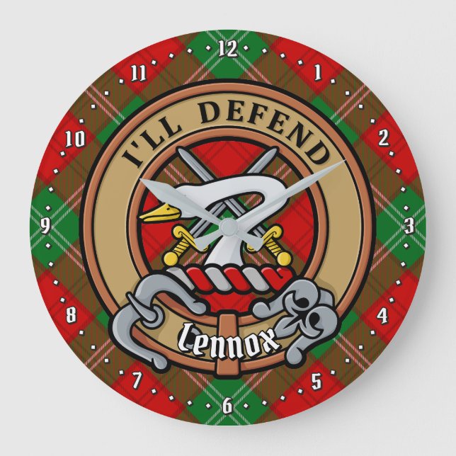 Clan Lennox Crest over Tartan Large Clock (Front)
