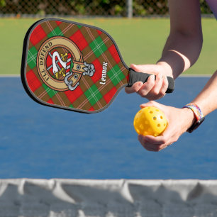 Clan Lennox Crest over Tartan Pickleball Paddle