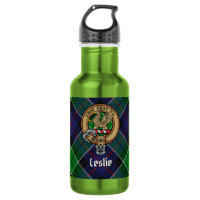 Clan Leslie Crest over Hunting Tartan