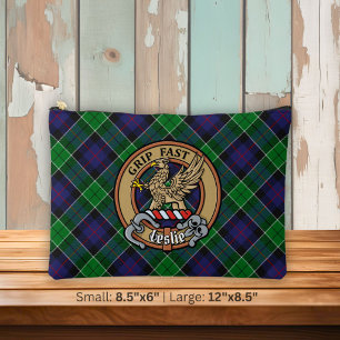 Clan Leslie Crest over Hunting Tartan Accessory Pouch