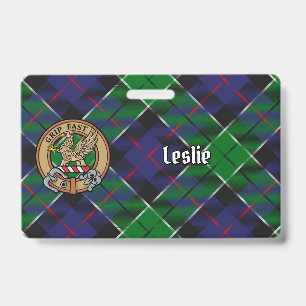 Clan Leslie Crest over Hunting Tartan Badge