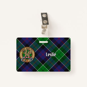 Clan Leslie Crest over Hunting Tartan Badge