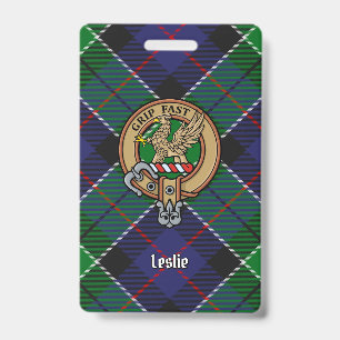 Clan Leslie Crest over Hunting Tartan Badge