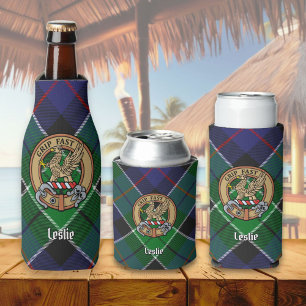 Clan Leslie Crest over Hunting Tartan Bottle Cooler