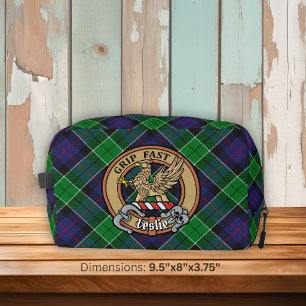 Clan Leslie Crest over Hunting Tartan Dopp Kit