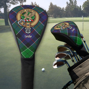 Clan Leslie Crest over Hunting Tartan Golf Head Cover