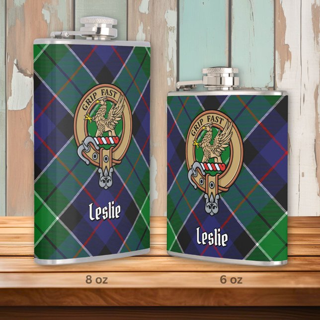 Clan Leslie Crest over Hunting Tartan Hip Flask (Creator Uploaded)
