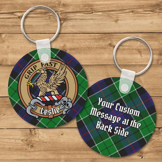 Clan Leslie Crest over Hunting Tartan Keychain (Creator Uploaded)