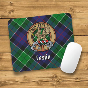 Clan Leslie Crest over Hunting Tartan Mouse Pad