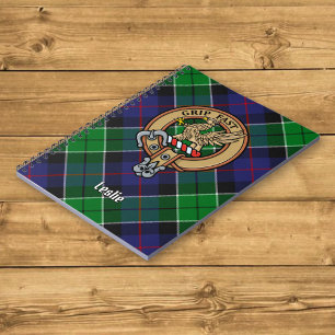 Clan Leslie Crest over Hunting Tartan Notebook
