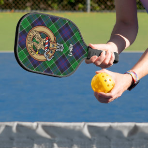 Clan Leslie Crest over Hunting Tartan Pickleball Paddle