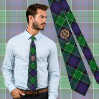 Clan Leslie Crest over Hunting Tartan