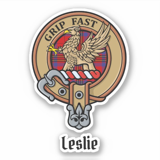 Clan Leslie Crest over Red Tartan (Front)
