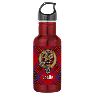 Clan Leslie Crest over Red Tartan 532 Ml Water Bottle