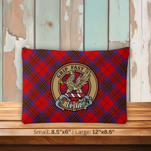 Clan Leslie Crest over Red Tartan Accessory Pouch