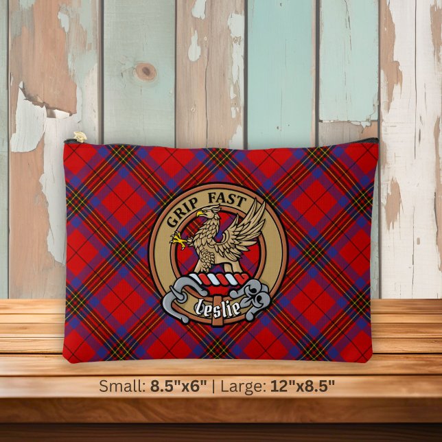 Clan Leslie Crest over Red Tartan Accessory Pouch (Creator Uploaded)