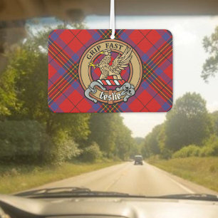 Clan Leslie Crest over Red Tartan Air Freshener