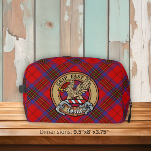 Clan Leslie Crest over Red Tartan Dopp Kit