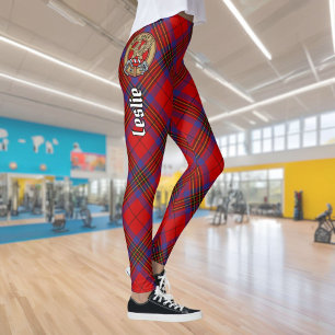 Clan Leslie Crest over Red Tartan Leggings