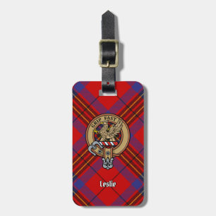 Clan Leslie Crest over Red Tartan Luggage Tag