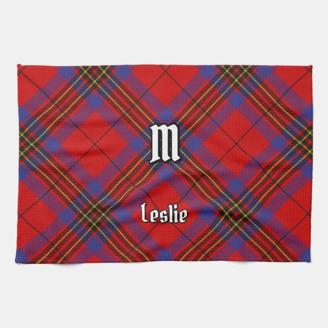 Clan Leslie Red Tartan Kitchen Towel (Horizontal)