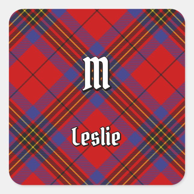 Clan Leslie Red Tartan Square Sticker (Front)