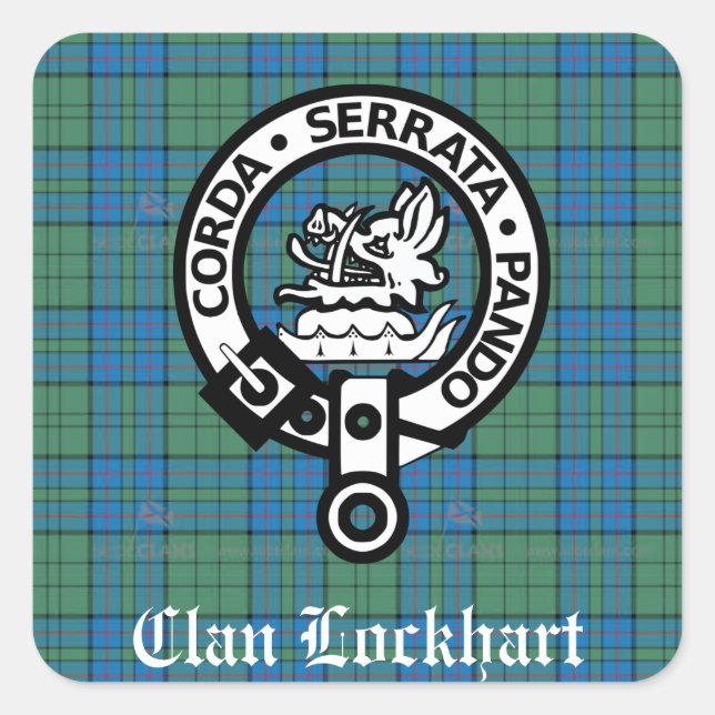 Clan Lockhart Crest Badge & Tartan Square Sticker (Front)