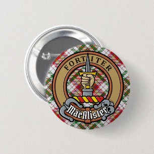 Clan MacAlister Crest over Dress Tartan 2 Inch Round Button