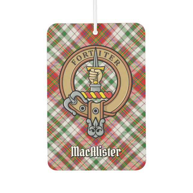 Clan MacAlister Crest over Dress Tartan Air Freshener (Front)