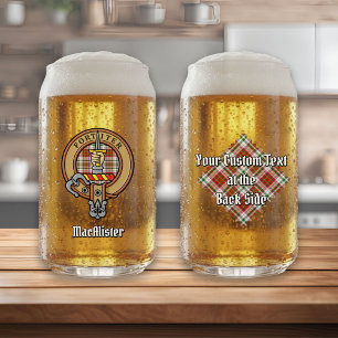 Clan MacAlister Crest over Dress Tartan Can Glass