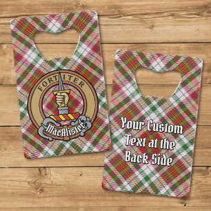 Clan MacAlister Crest over Dress Tartan Credit Card Bottle Opener