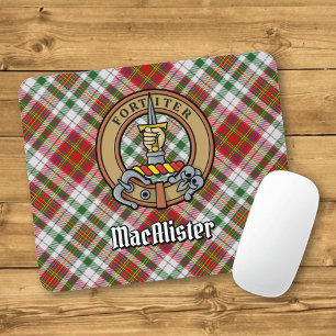 Clan MacAlister Crest over Dress Tartan Mouse Pad