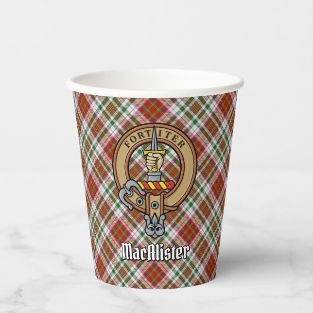 Clan MacAlister Crest over Dress Tartan Paper Cups (Front)