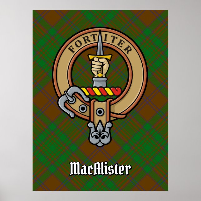 Clan MacAlister Crest over Hunting Glenbarr Tartan Poster (Front)